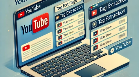 DALL·E-2024-07-31-16.30.32-A-laptop-displaying-a-YouTube-video-page-with-tags-and-metadata-highlighted.-The-screen-shows-a-tag-extraction-tool-interface-with-various-tags-liste